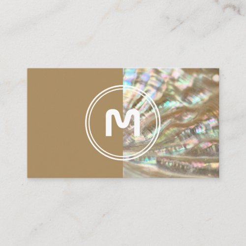 Elegant monogram two tone mother of pearl surface  business card