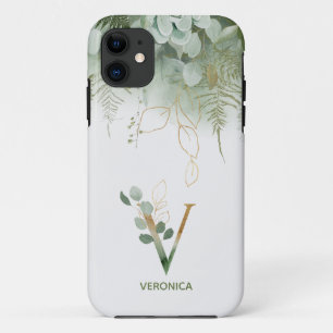 Elegant Monogram V Fern Succulent iPhone 11 Case