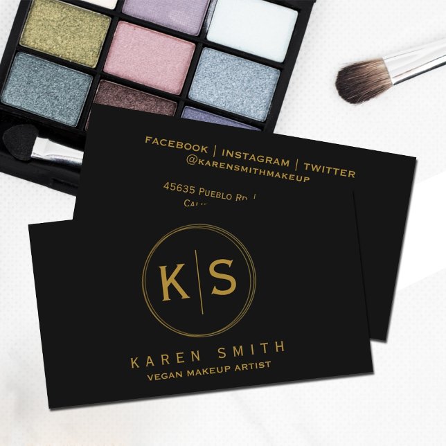 Elegant Monogram Vegan Makeup Artist,  Business Card (Creator Uploaded)