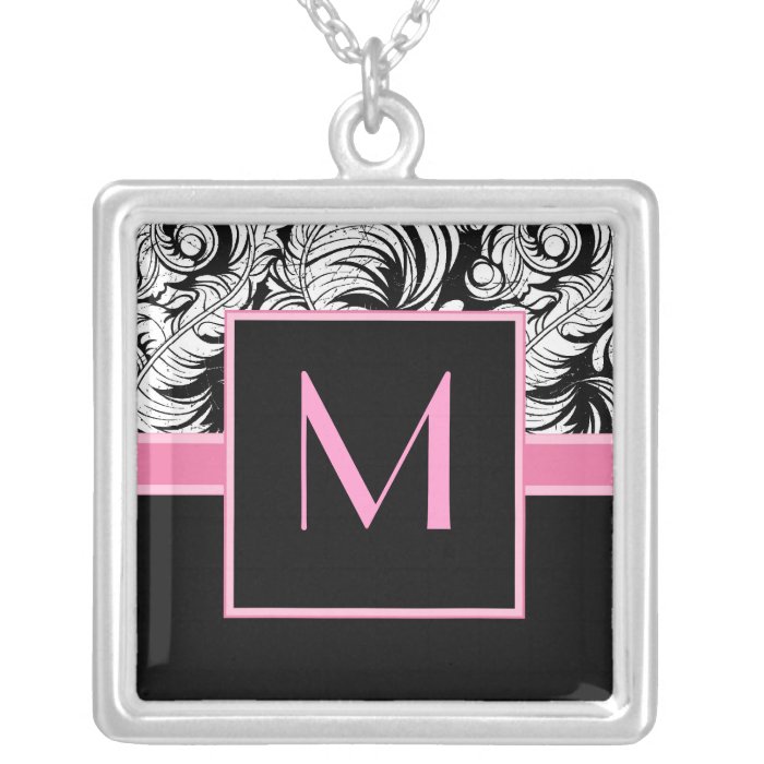 Elegant Monogram   Vintage Damask Pendant