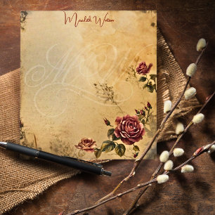 Elegant Monogram Vintage Paper Floral Rose Notepad