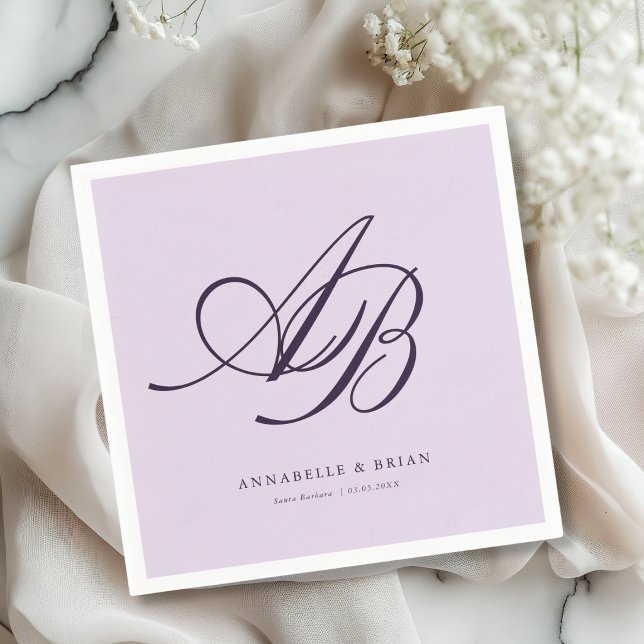 Elegant Monogram Violet Wedding  Napkins (Elegant Monogram Violet Purple Wedding Napkins)
