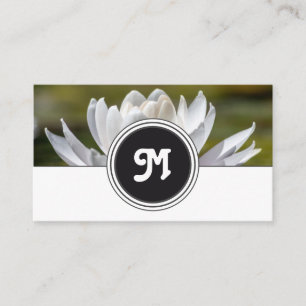 Elegant monogram water lily florist white gray business card