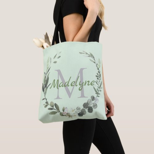 Elegant Monogram Watercolor Botany Tote Bag
