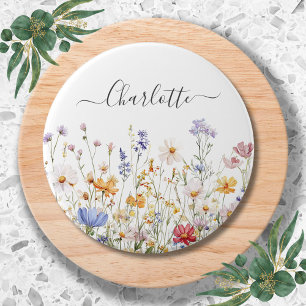 Elegant Monogram Watercolor Colorful Wildflower Button