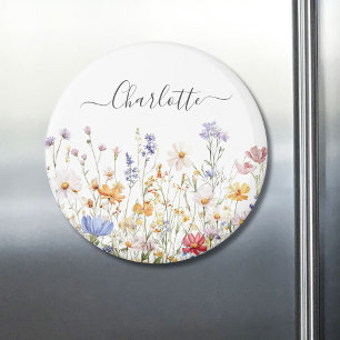 Elegant Monogram Watercolor Colorful Wildflower Magnet