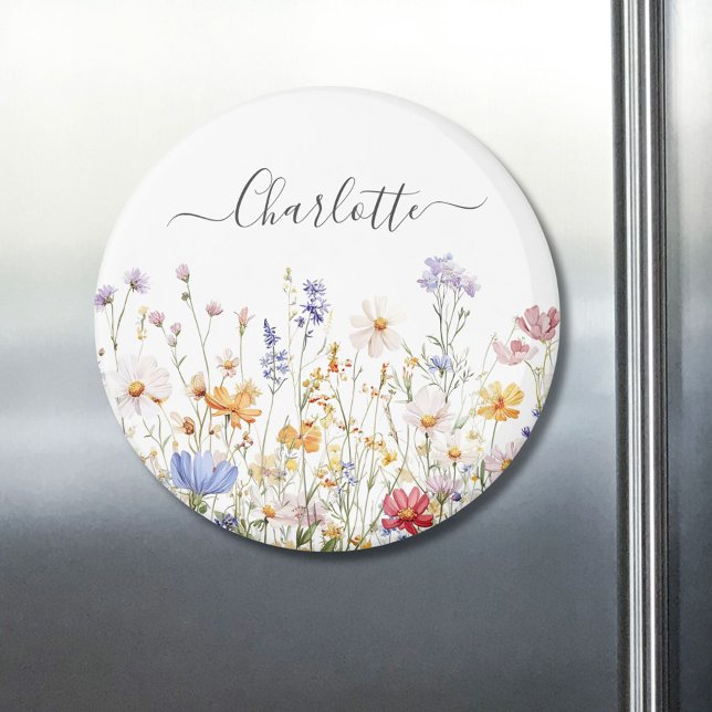 Elegant Monogram Watercolor Colorful Wildflower Magnet (In situ)