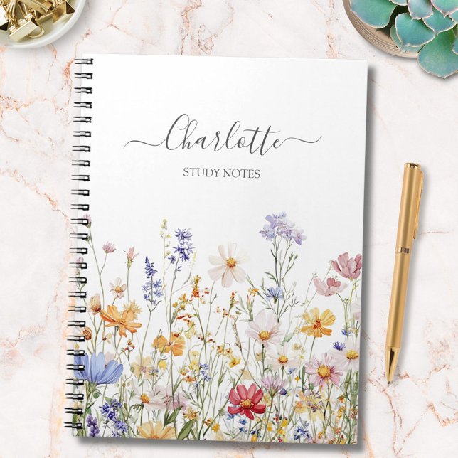 Elegant Monogram Watercolor Colorful Wildflower Notebook (In situ)