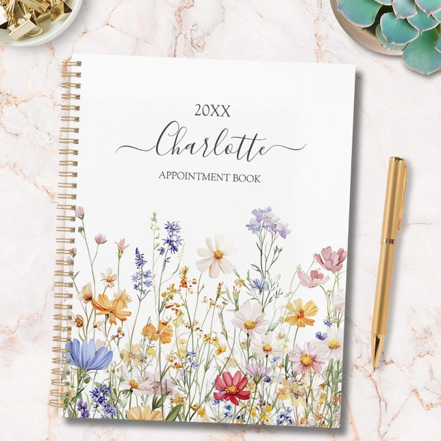 Elegant Monogram Watercolor Colorful Wildflower Planner (In situ)