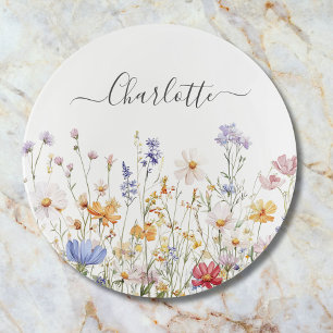Elegant Monogram Watercolor Colorful Wildflower Trinket Tray