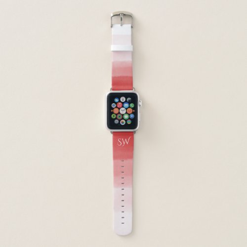 Elegant Monogram Watercolor Faded Coral Red Ombre Apple Watch Band