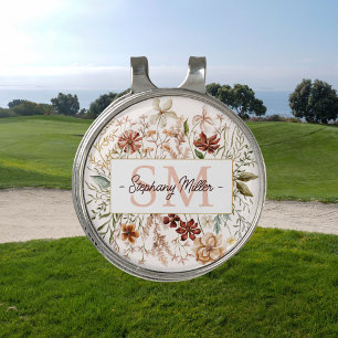 Elegant Monogram Watercolor Fall Wildflower Floral Golf Hat Clip