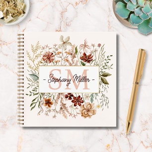 Elegant Monogram Watercolor Fall Wildflower Floral Notebook