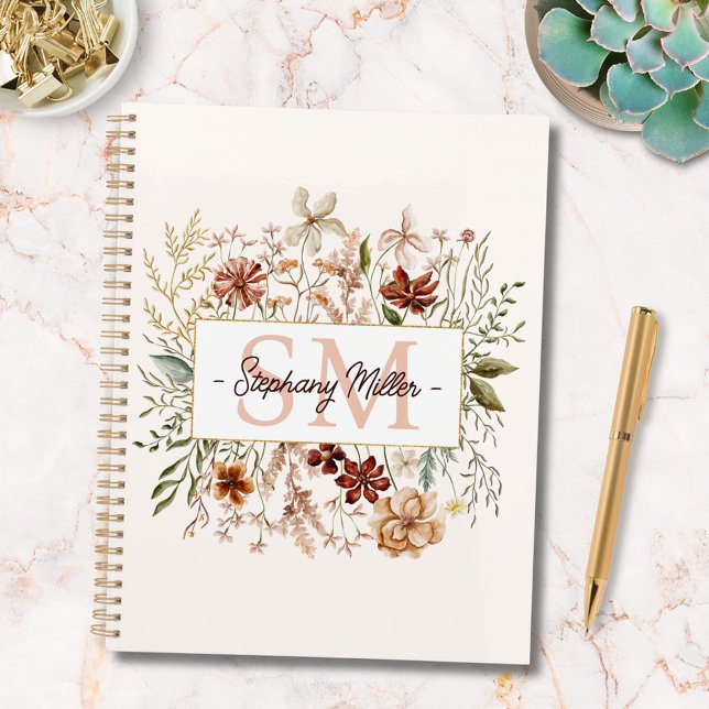 Elegant Monogram Watercolor Fall Wildflower Floral Planner (In situ)
