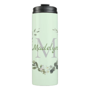 Elegant Monogram Watercolor Foilage Thermal Tumbler