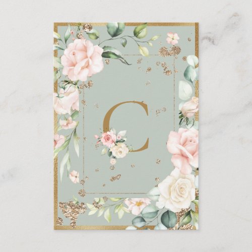 Elegant Monogram Watercolor Letter C Pink Roses Thank You Card