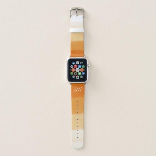 Elegant Monogram Watercolor Pumpkin Orange Ombre Apple Watch Band