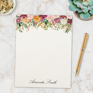 Elegant Monogram Watercolor Rose Flower Garden Letterhead