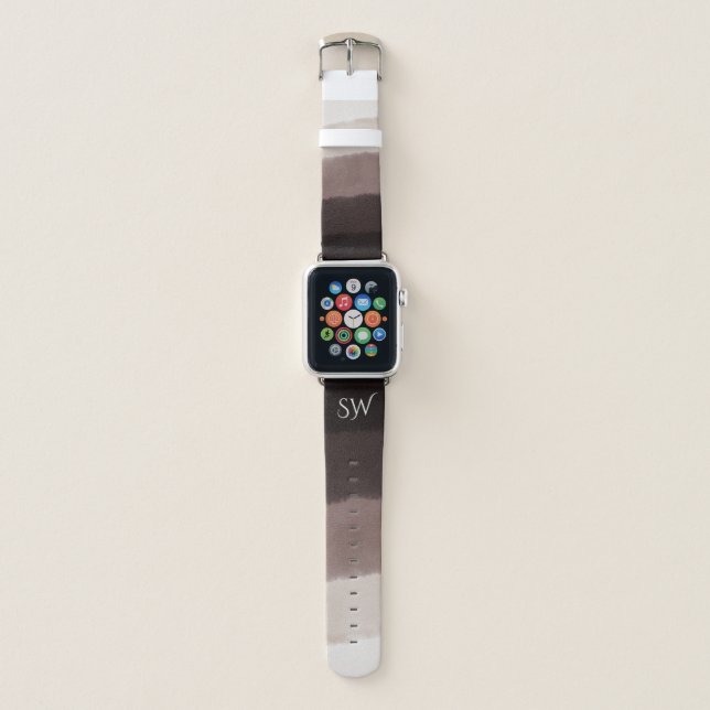Elegant Monogram Watercolor Walnut Brown Ombre Apple Watch Band (Front)