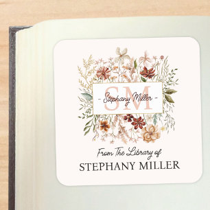 Elegant Monogram Watercolor Wildflower Bookplate