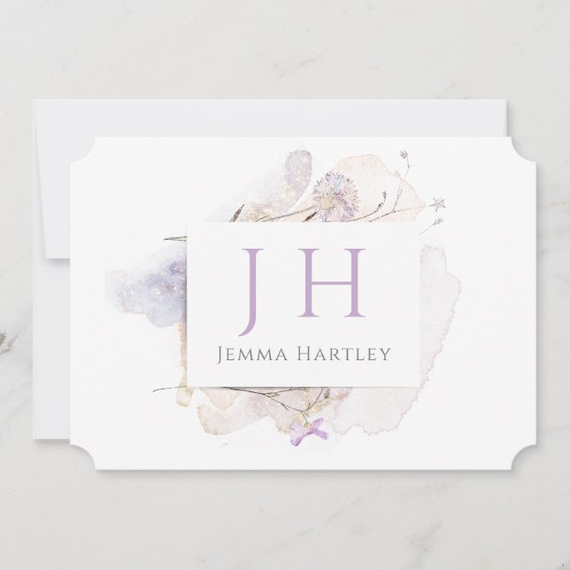 Elegant Monogram Watercolor Wildflowers  Note Card (Front)