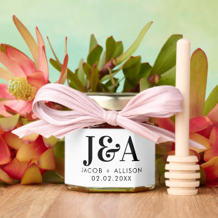 Elegant Monogram watercolour Wedding couples names Honey Jar Favors