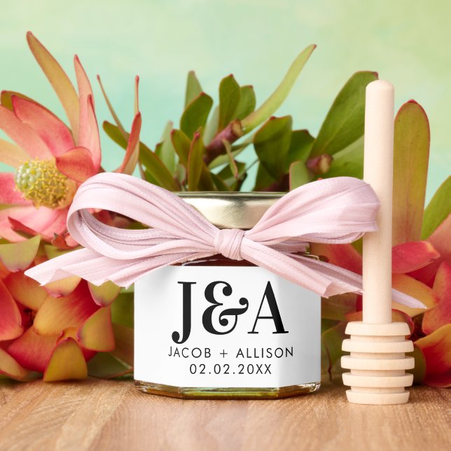Elegant Monogram watercolour Wedding couples names Honey Jar Favors (Insitu (Wedding))