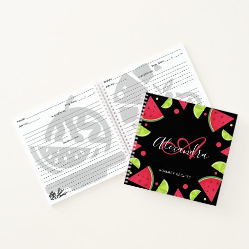 Elegant Monogram Watermelon Lemon Red Name Recipe  Notebook