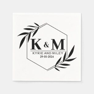 elegant monogram wedding black and white napkins