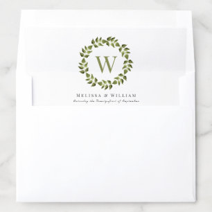 Elegant Monogram Wedding Botanical Green Wreath Envelope Liner