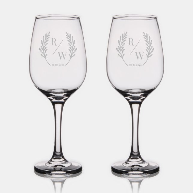 Elegant Monogram Wedding Bride and Groom Wine Glass (Glassware)