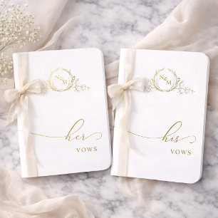 Elegant Monogram Wedding Ceremony His and Hers Vow Foil Vow Books