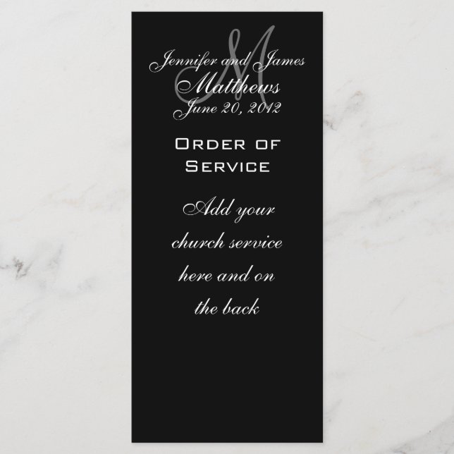 Elegant Monogram Wedding Church Service Program (Front)