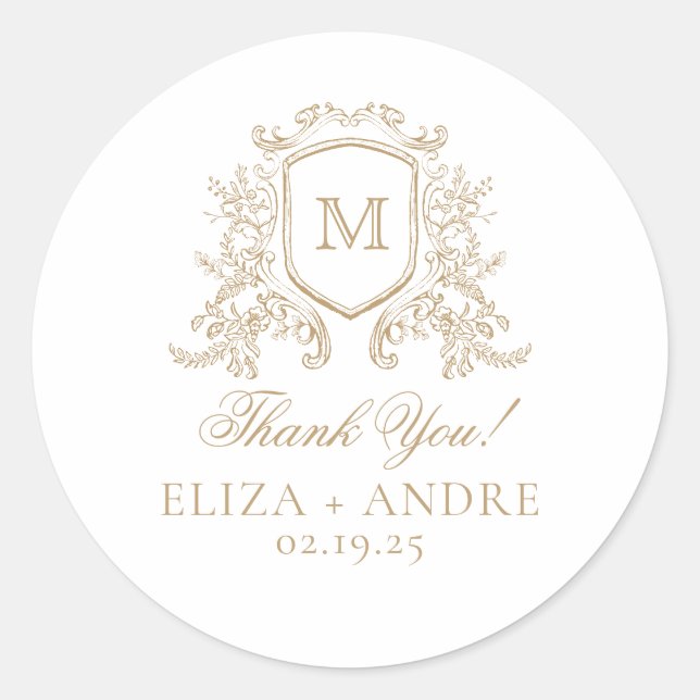 Elegant Monogram Wedding Classic Round Sticker (Front)