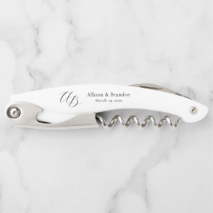 Elegant Monogram Wedding Couple Personalized Waiter's Corkscrew
