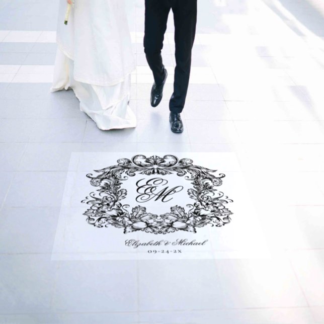 Elegant Monogram Wedding Crest Floor Decals (Wedding)