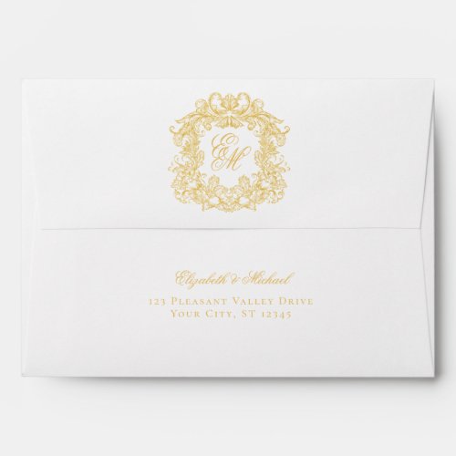 Elegant Monogram Wedding Crest Gold  Envelope