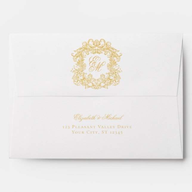 Elegant Monogram Wedding Crest Gold  Envelope (Back (Top Flap))