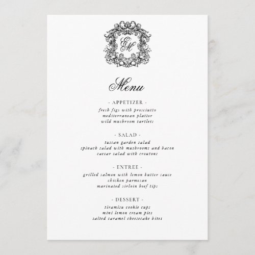 Elegant Monogram Wedding Crest  Menu