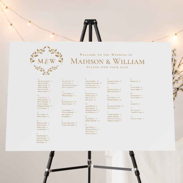 Elegant Monogram Wedding Crest Seating chart Foam Board (In Situ (Stand))