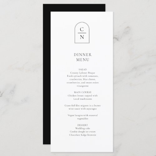 Elegant Monogram Wedding Dinner Menu Card