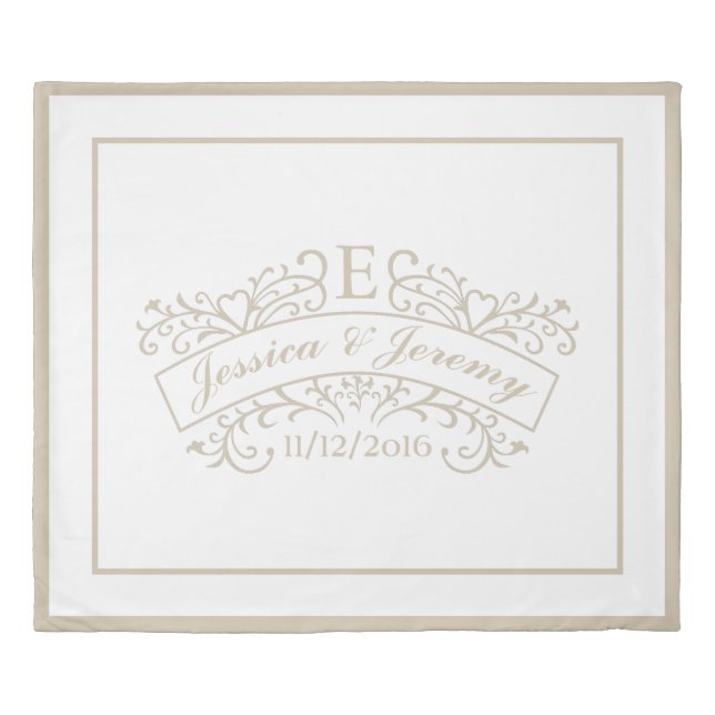 Elegant Monogram Wedding Duvet Cover King Size (Front)
