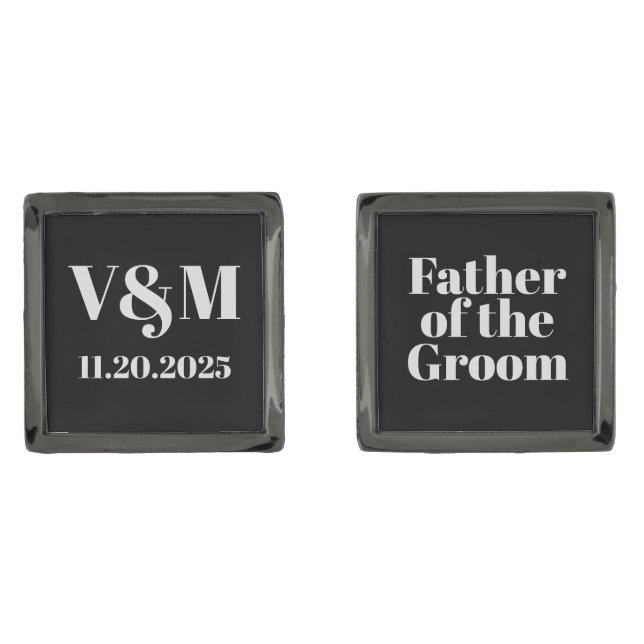Elegant Monogram Wedding Father of the Groom Cufflinks (Front)