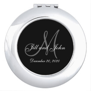 Elegant Monogram Wedding Favor Keepsake Compact Mirror