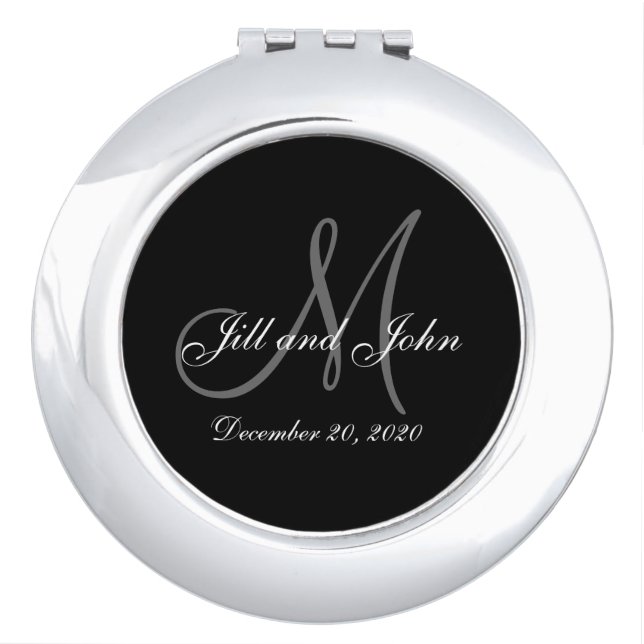 Elegant Monogram Wedding Favor Keepsake Compact Mirror (Front)