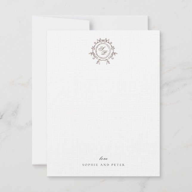 Elegant monogram wedding favor  note card (Front)