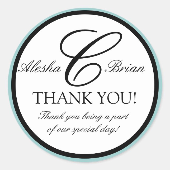 Elegant Monogram Wedding Favour Thank You Stickers (Front)