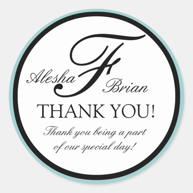 Elegant Monogram Wedding Favour Thank You Stickers (Front)