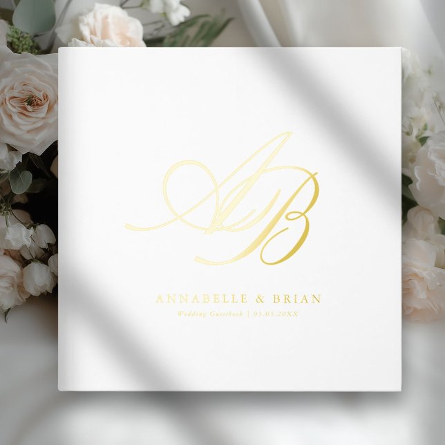 Elegant, Monogram, Wedding  Foil Guest Book (White, Monogram, Scripted Font, Foil Wedding Guest Book. )