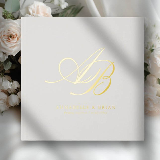 Elegant, Monogram, Wedding  Foil Guest Book (Perl Gray, Monogram, Scripted Font, Foil Wedding Guest Book. )